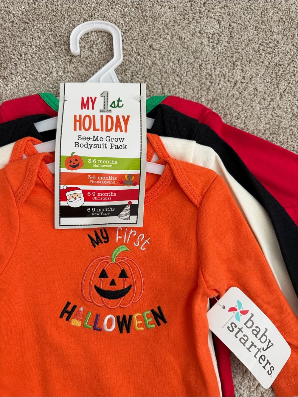 Baby Starters Orange Pumpkin 'My First Halloween' Bodysuit Pack